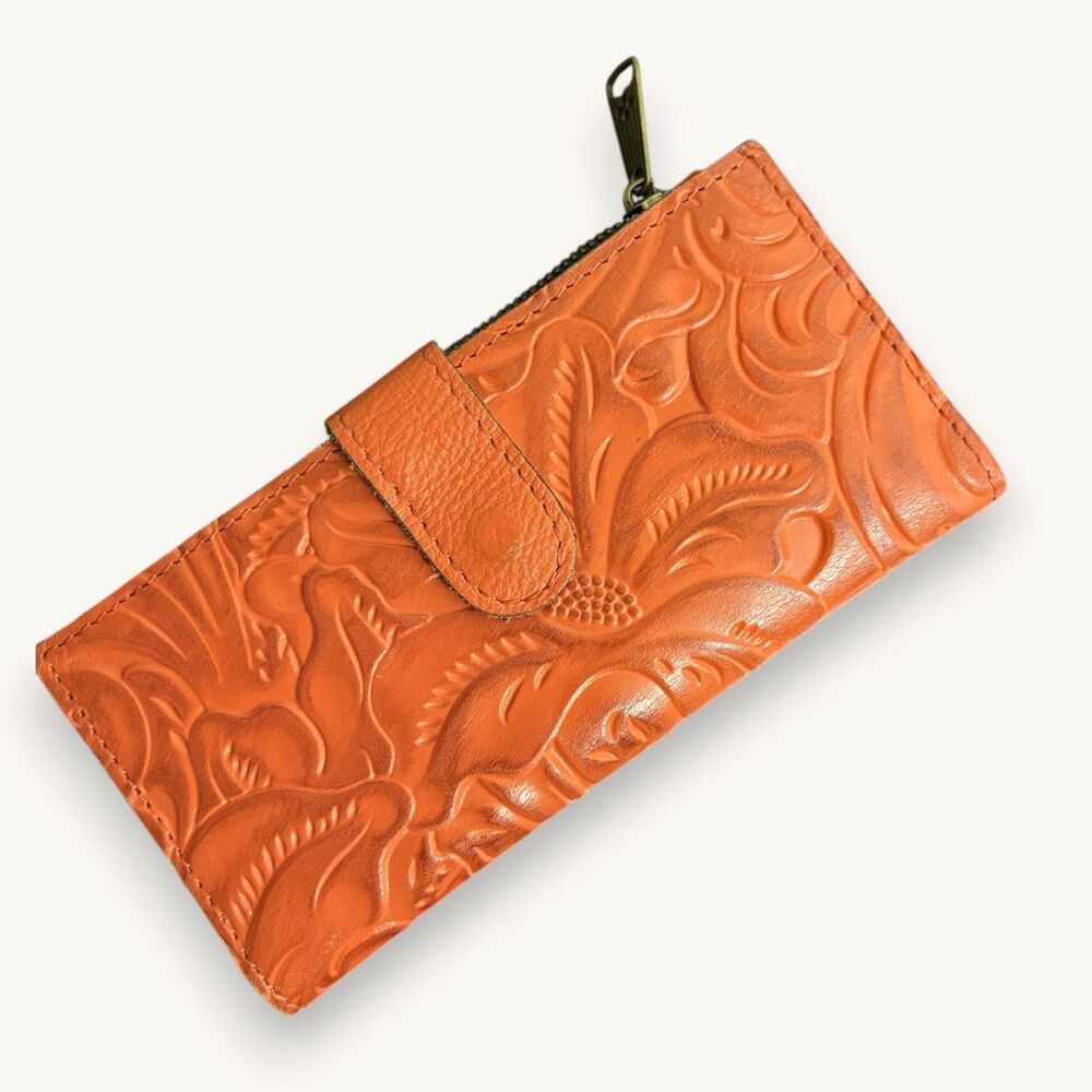 Patricia Nash Nazari Apricot Burnished Tooled Leather Wallet Western Boho